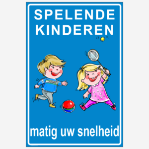 Spelende kinderen. Matig uw snelheid, blauwe achtergrond, v1